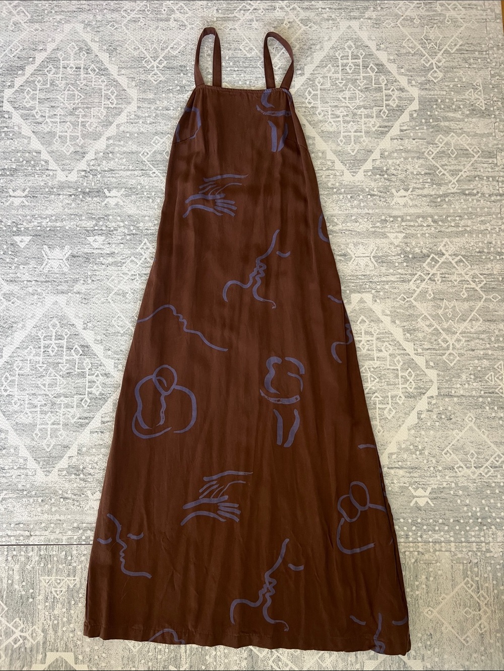 Paloma Wool Brown Midi Dress with Blue Abstract Line Print - Picture 4 of 12
